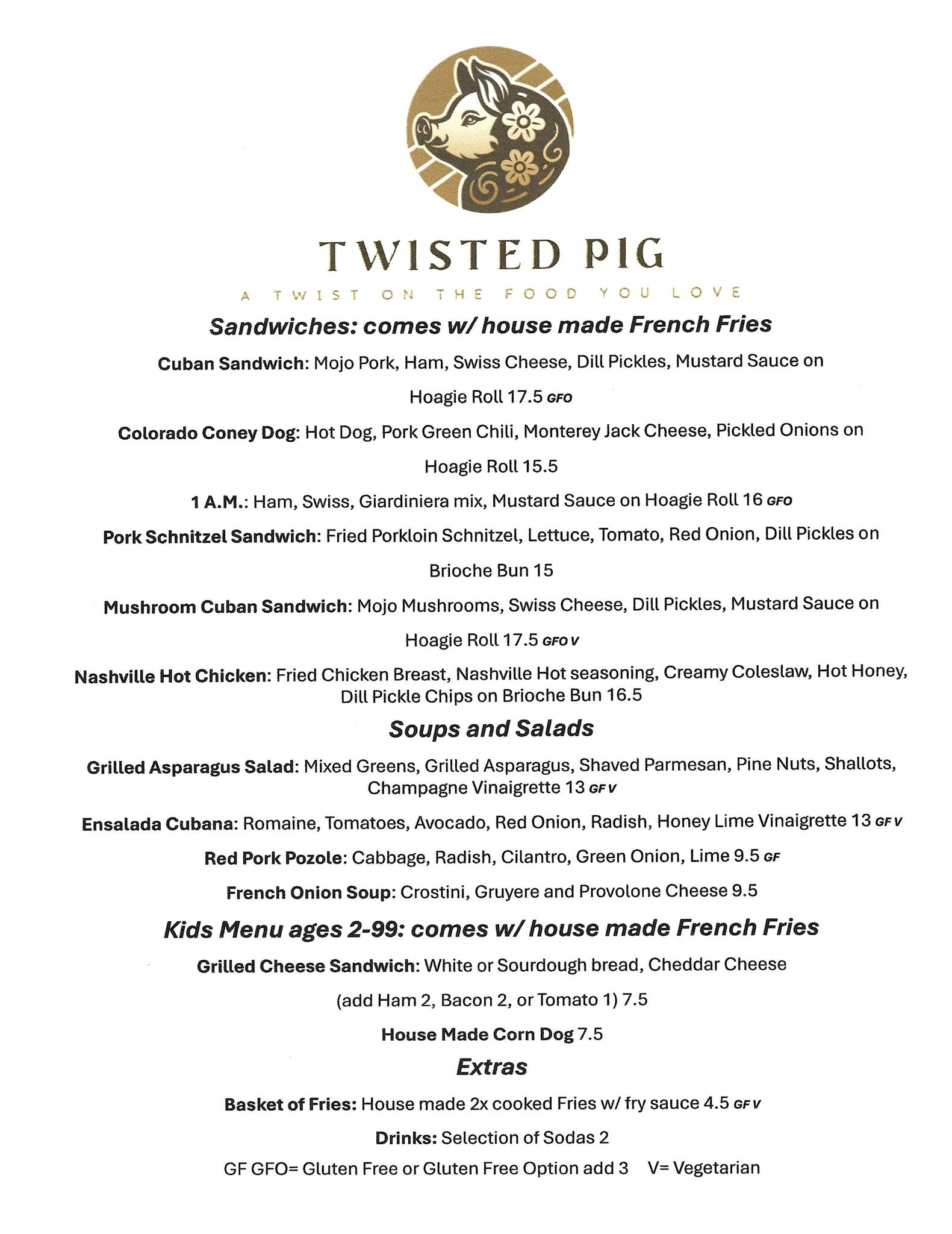 The Twisted Pig menu